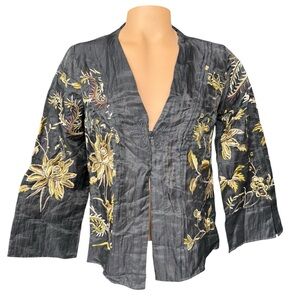 CITRON SANTA MONICA Women’s Jacket Asian Inspired Embroidered Linen Nylon Medium